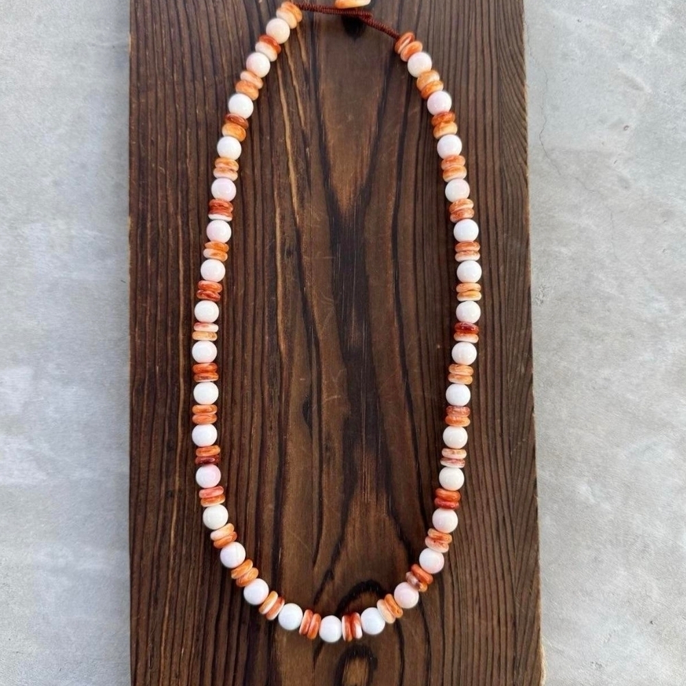 Genuine Pink Conch & Spiny Oyster Shell 20" Necklace New Southwestern - Picture 2 of 4